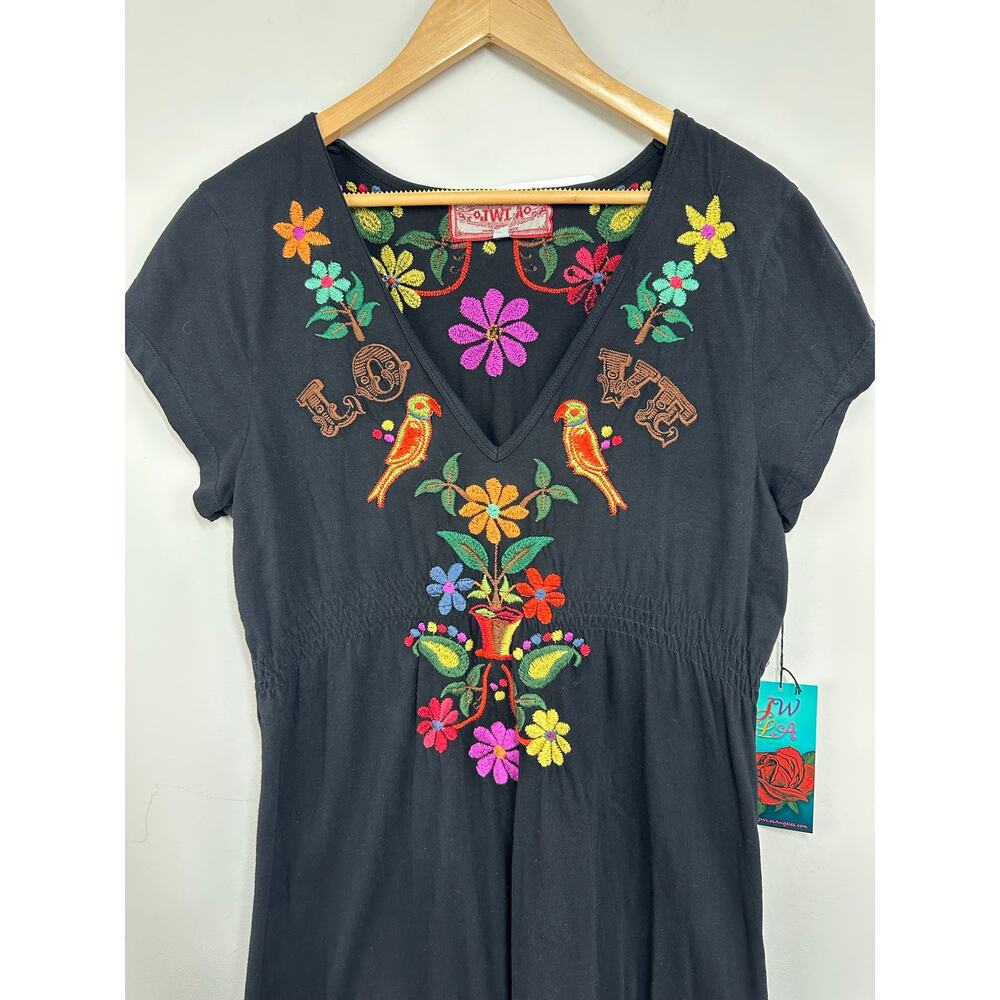 Johnny Was JWLA Black Floral and Bird Embroidered Cotton Tunic Dress Size XL NWT - Picture 9 of 11